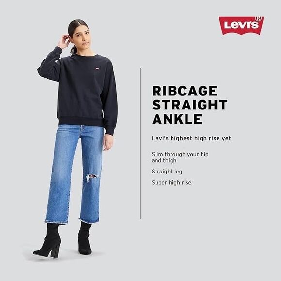 NWT $79.50 Levi's Ribcage Straight Ankle Distressed Med Wash Jeans Women 26x27 - Picture 4 of 14